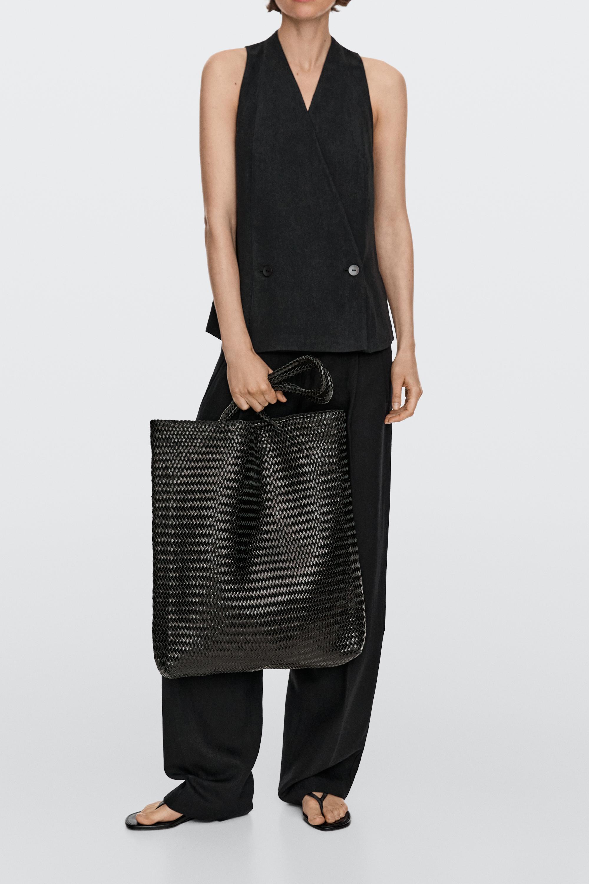 Large woven nappa leather tote bag